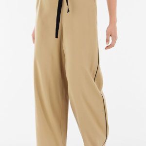 Viscose linen palazzo trousers with drawstring and side piping