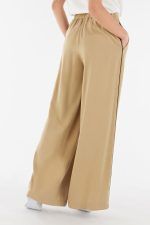 Viscose linen palazzo trousers with drawstring and side piping
