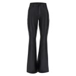 Super flare coated trousers with decorative stitching