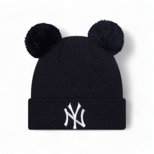 New York Yankees Womens Metallic Logo Black Cuff Knit Beanie Hat