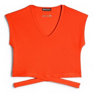 Slim-fit ribbed t-shirt with a criss-cross hem